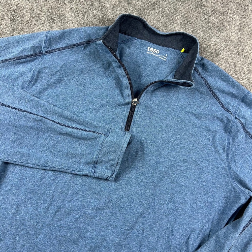 Tasc Pullover Men Large Blue BamCo Performance Bamboo Cotton Quarter Zip Long